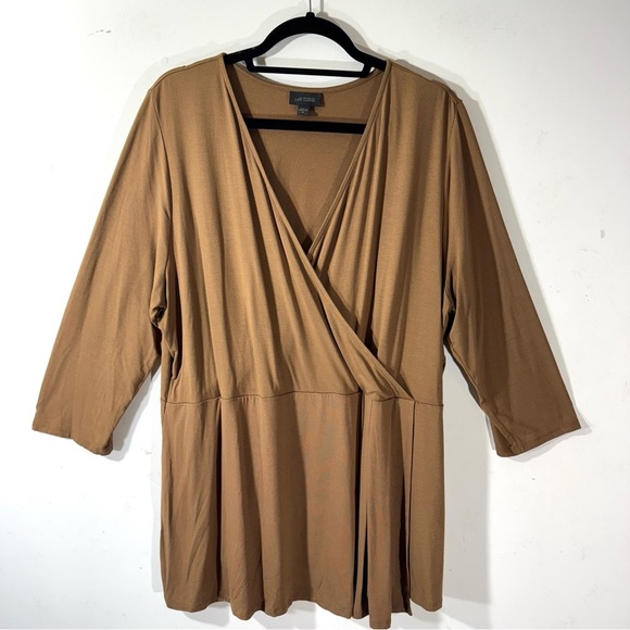 J. Jill Wearever Brown Long Sleeve Knit Faux Wrap Top - Picture 1 of 10